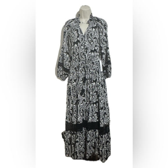 Chico's Black and White Paisley Long Sleeve Dress - Picture 1 of 8